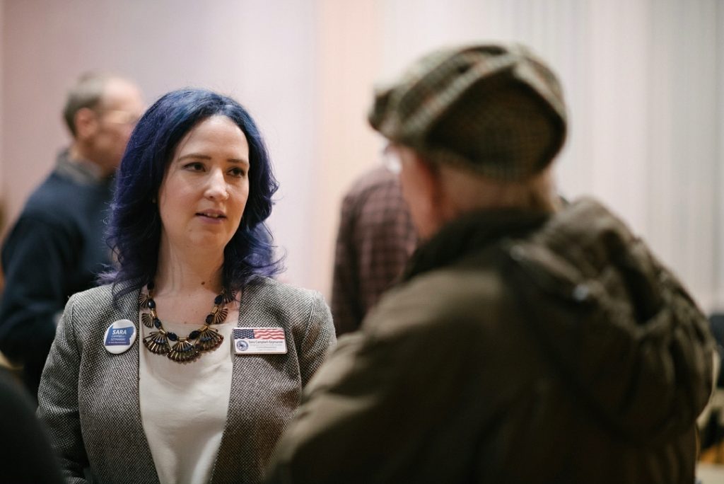 Sara Campbell-Szymanski speaks to the Way Forward Progressive Candidate Forum, Feb. 7, 2018.