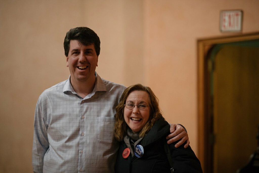 Joe Ciresi With A Supporter At The Way Forward Progressive Candidate Forum, Feb. 7, 2018.